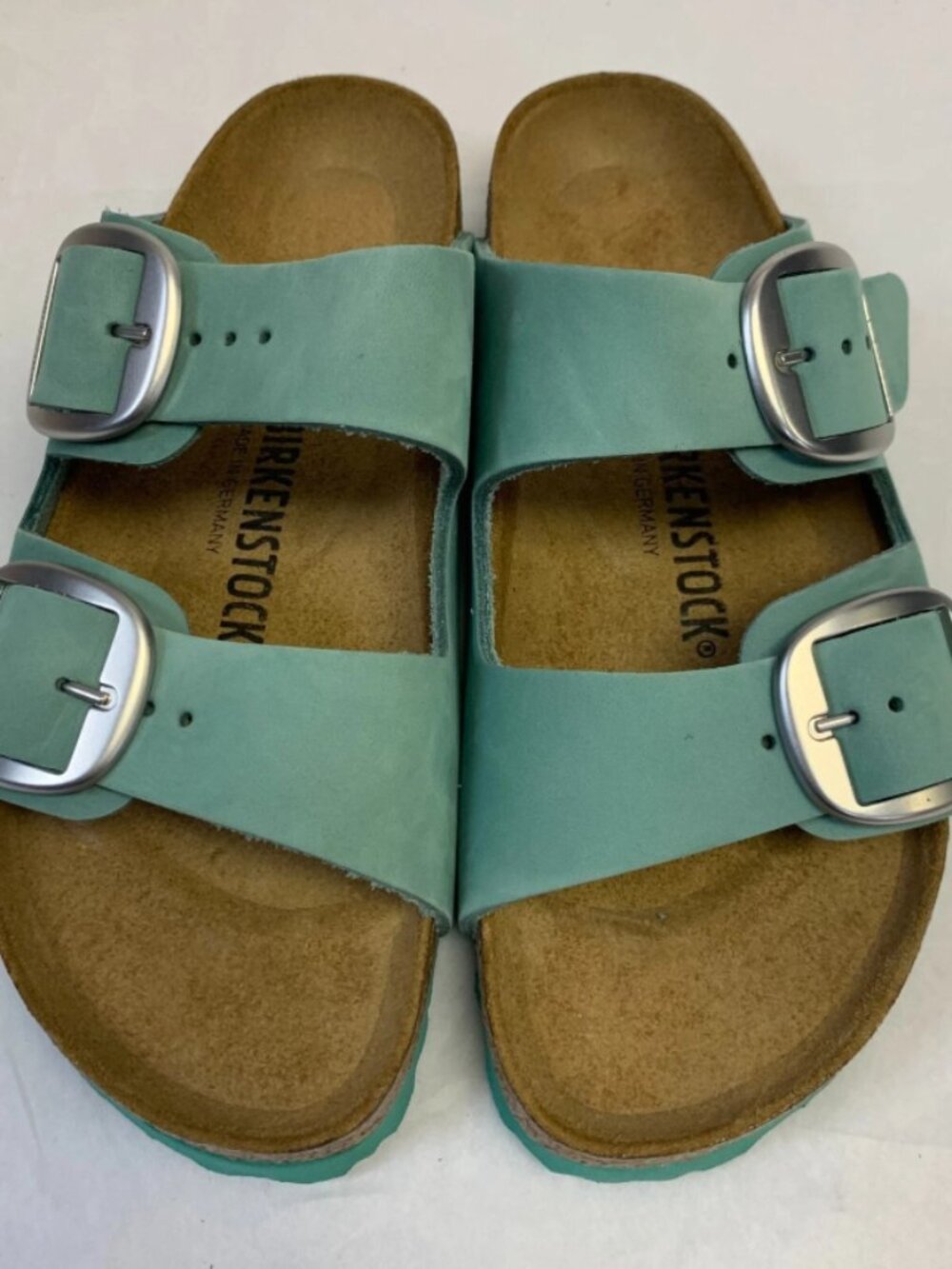 Birkenstock Arizona Big Buckle Beryl Nubuck Leather Narrow Width Sandals
